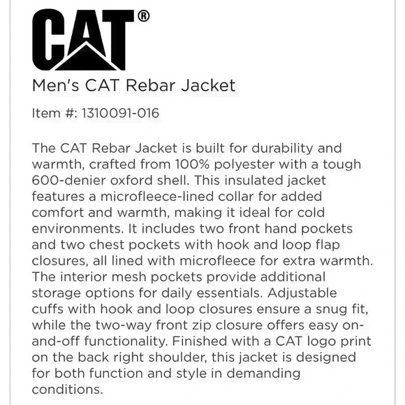 NEW NO TAGS Men's CAT Rebar Jacket. I did not wear it. - Picture 13 of 13